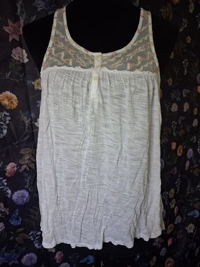 Cape Juby Cream Crochet Yoke Tank Top